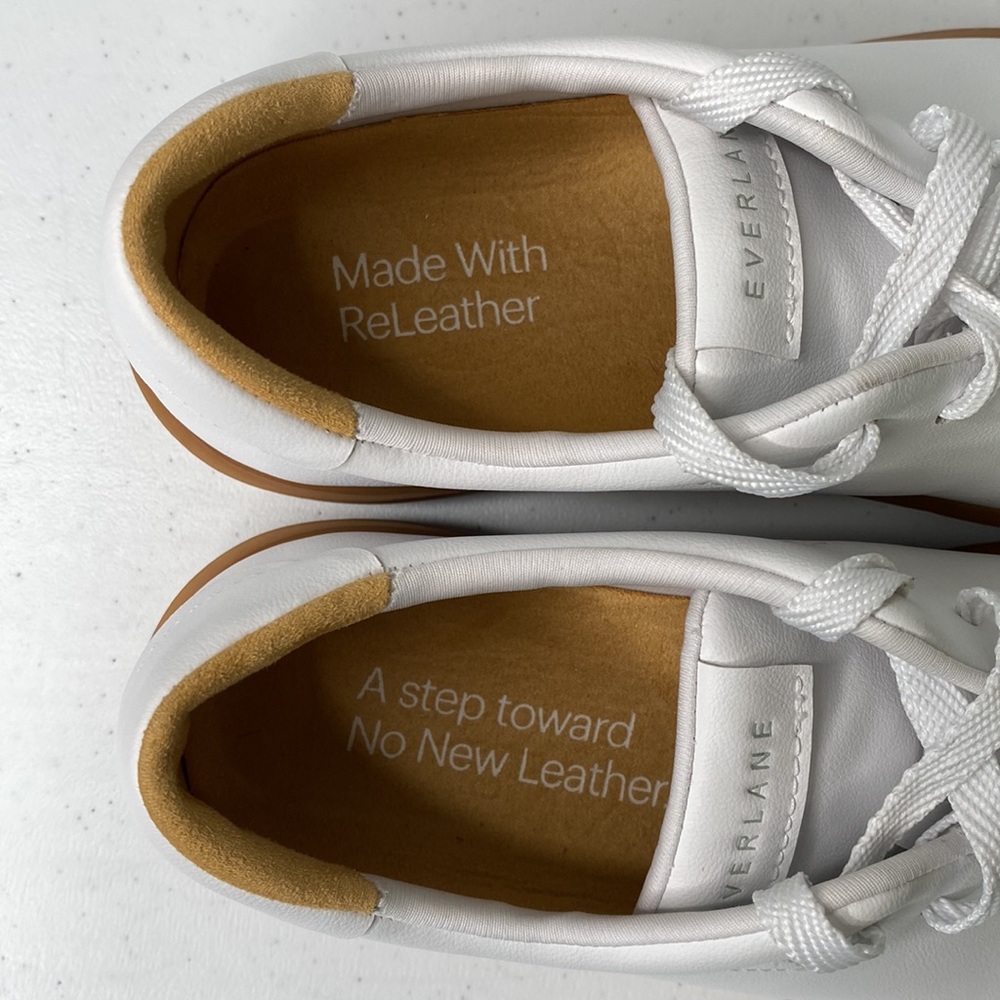 Everlane The ReLeather Tennis Shoe Gum Sole Lace Up Sneakers Leather Retro - Picture 7 of 14